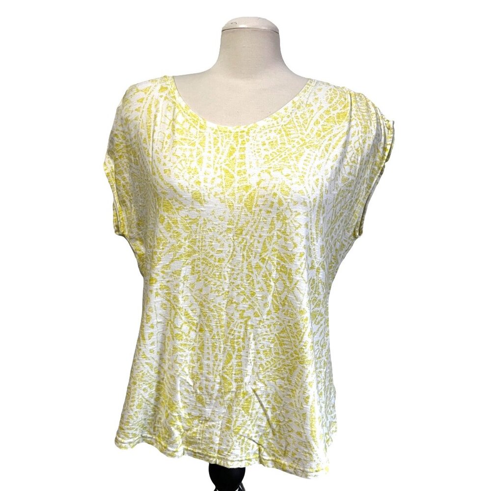 Columbia Sportswear Company Sz XL Yellow Paisley Print Short Sleeve Shirt Ruched